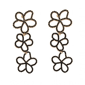 Vintage Floral Alloy Stud Earrings with Rhinestones for Women