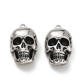 316 Stainless Steel & Enamel Pendants, Skull Charms