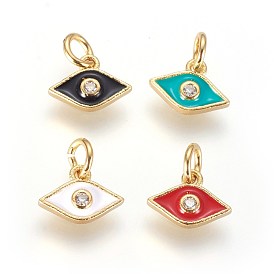 Brass Micro Pave Cubic Zirconia Charms, with Enamel and Jump Ring, Horse Eye, Golden