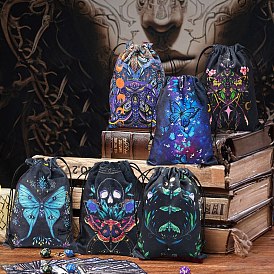 Butterfly Printed Velvet Storage Bags, Drawstring Pouches Tarot Packaging Bags, Rectangle