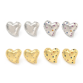 Серьги-гвоздики из латуни с микропаве и кубическим цирконием, покрытие стойки, без кадмия и без свинца, долговечный, сердце