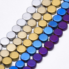 Electroplate Non-magnetic Synthetic Hematite Beads Strands, Matte Style, Flat Round