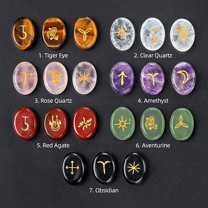 Oval Natural Gemstone Rune Stones, Healing Stones for Chakras Balancing, Crystal Therapy, Meditation, Reiki, Divination Stone