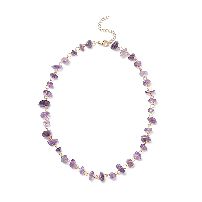 Природный аметист чипов бисера ожерелья, 304 женские украшения из нержавеющей стали, золотые
