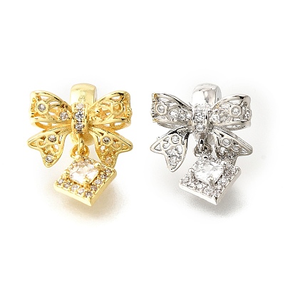 Бант и ромб латунные микропаве прозрачные кубические цирконии европейские бусины, бусины с большим отверстием, долговечный, без кадмия и без свинца, стойки покрытие