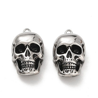 316 Stainless Steel & Enamel Pendants, Skull Charms