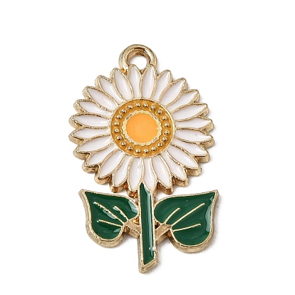 Alloy Enamel Pendants, Flower Charms, Golden