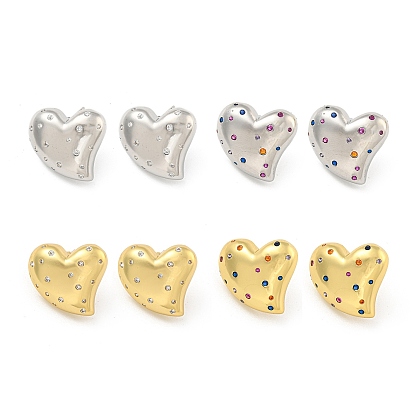 Серьги-гвоздики из латуни с микропаве и кубическим цирконием, покрытие стойки, без кадмия и без свинца, долговечный, сердце