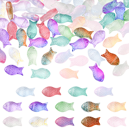 84шт 14 цвета прозрачные окрашенные распылением стеклянные бусины, рыба