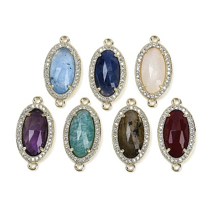 Овальные звенья из натурального драгоценного камня, латунь с покрытием из латуни, микро-паве, прозрачные подвески из кубического циркония, золотые