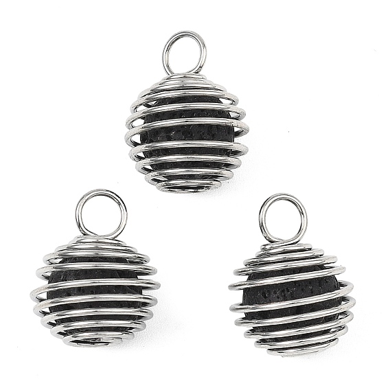 Подвески из натуральной лавовой породы в виде спиралевидной клетки из железа, круглые подвески в виде клеток для шариков