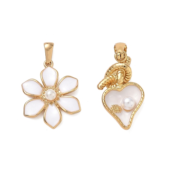 304 нержавеющей стальной эмали подвески, с пластиковой имитационной жемчужиной, золотые