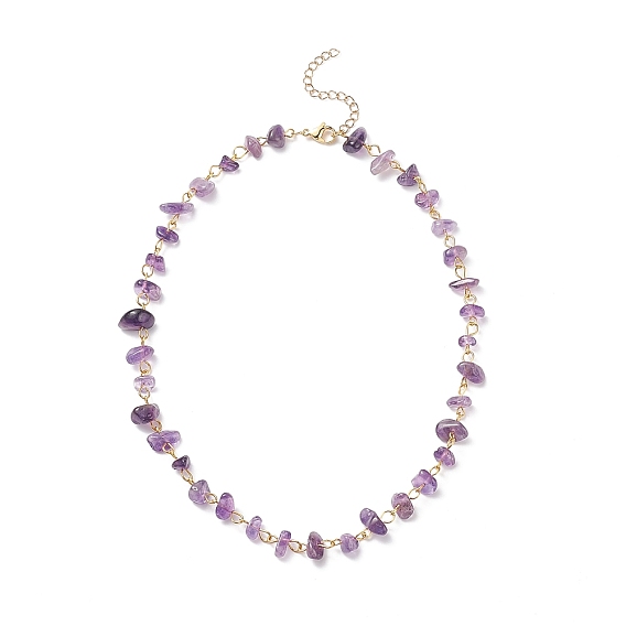 Природный аметист чипов бисера ожерелья, 304 женские украшения из нержавеющей стали, золотые