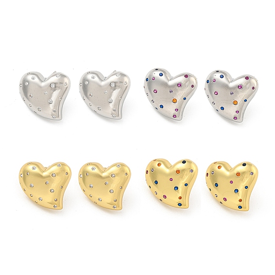 Серьги-гвоздики из латуни с микропаве и кубическим цирконием, покрытие стойки, без кадмия и без свинца, долговечный, сердце