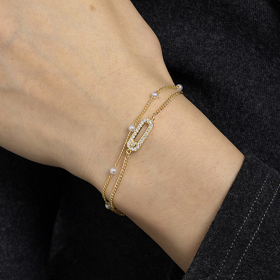 Латунные многорядные браслеты с цепочкой панциря, Браслеты с овальными звеньями для женщин, с фианитами и искусственным жемчугом