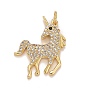 Rack Plating Brass Cubic Zirconia Pendants, with Jump Rings, Long-Lasting Plated, Lead Free & Cadmium Free & Nickel Free, Unicorn