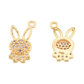 Brass Micro Pave Clear Cubic Zirconia Charms, Nickel Free, Rabbit