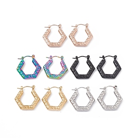 304 Stainless Steel Hexagon Hoop Earrings for Women