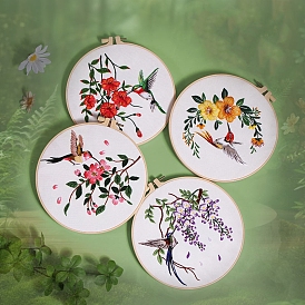 DIY Flower Pattern Embroidery Kits, Including Embroidery Cloth & Thread, Needle, Embroidery Hoop, Instruction Sheet