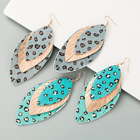 Bohemian Leather Leaf Earrings with Exaggerated Multi-layer Print