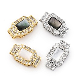 Прямоугольные застежки-коробочки из латуни с микропаве из прозрачного кубического циркония, без кадмия, без никеля и без свинца, с белой и черной оболочкой