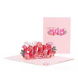 Mother's Day 3D Pop Up Word Paper Greeting Card for Birthday Day, Rectangle