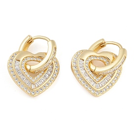 Brass Pave Clear Cubic Zirconia Hoop Earring for Women, Heart