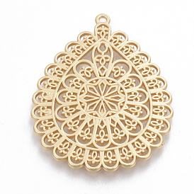 Alloy Big Pendants, Cadmium Free & Lead Free, Matte Style, Drop, Real 14K Gold Plated