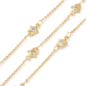 Clear Cubic Zirconia Star Link Chains, with Brass Cable Chains, Unwelded, with Spool, Cadmium Free & Nickel Free & Lead Free