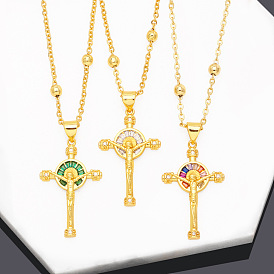 Colorful CZ Cross Pendant for Hip Hop Religious Necklace
