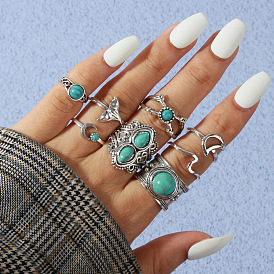 W277 Jewelry Fashion Metal Rings 8 Retro Exquisite Personality Geometric Rings Set