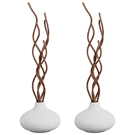2Pcs Spherical Porcelain Vase for Desktop Decor, with 15Pcs Rattan Diffuser Replacement Sticks