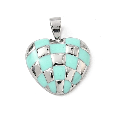 304 подвески из нержавеющей стали, подвески в виде сердца с узором «тартан», ручная полировка, с эмалью