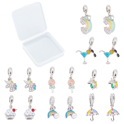16Pcs 8 Styles Alloy European Dangle Charms, with Rhinestone and Enamel, Large Hole Pendants