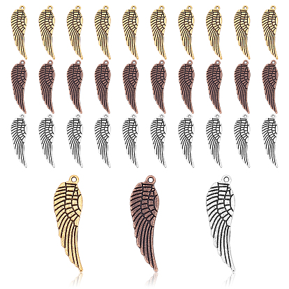 90Pcs 3 Colors  Tibetan Style Alloy Pendants, Wing Charms, Nickel Free & Lead Free & Cadmium Free