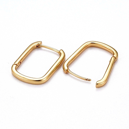Brass Huggie Hoop Earrings, Long-Lasting Plated, Rectangle