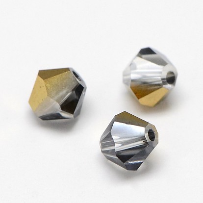 Electroplate Crystal Glass Bicone Beads, Faceted, Half Plated, 4.5x4mm, Hole: 1mm, about 720pcs/bag