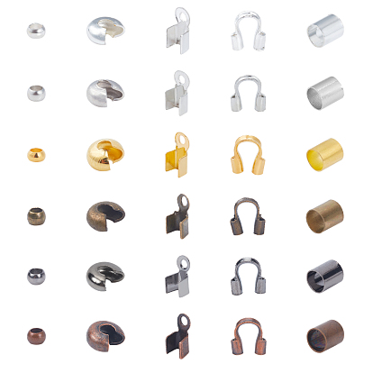 1080Pcs 30 Style Jewelry Making Finding Sets, with Iron Cord Ends & Crimp Beads Covers & Bead Tips, Brass Crimp Beads & Wire Guardians
