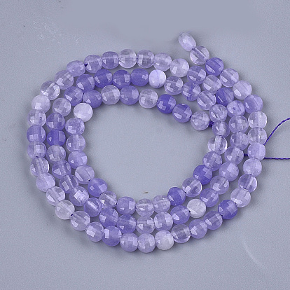 Natural White Jade Beads Strands, Faceted, Dyed, Flat Round