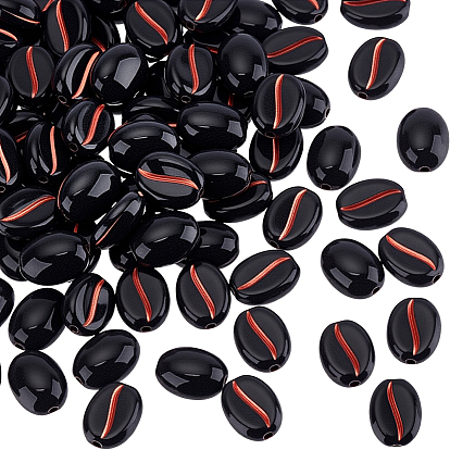 100 непрозрачные акриловые бусины, кофейный боб, красный цвет заплетен