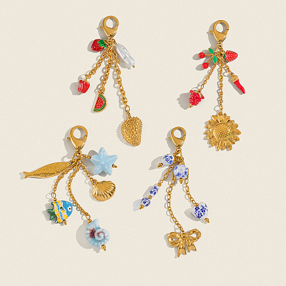 Декоративные подвески из нержавеющей стали с эмалью, с карабин-лобстерами , золотые