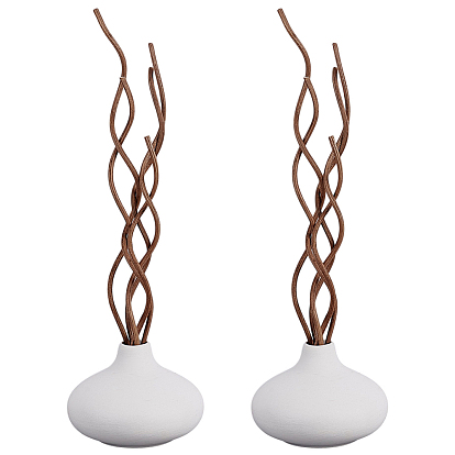 2Pcs Spherical Porcelain Vase for Desktop Decor, with 15Pcs Rattan Diffuser Replacement Sticks