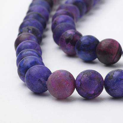 Natural & Dyed Agate Beads Strands, Frosted Style, Round