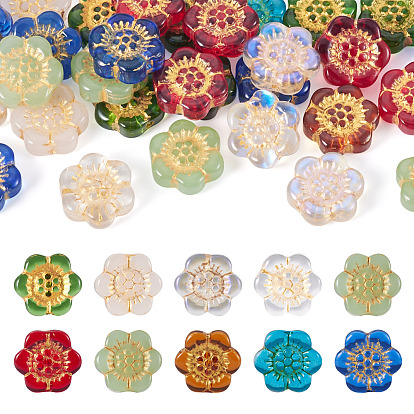 30шт. стеклянных бусин, покрытых запеченной краской и инкрустированных золотистым металлом, цветок
