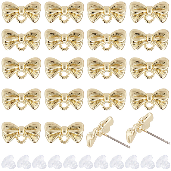 40Pcs Rack Plating Alloy Stud Earring Findings, with 925 Sterling Silver Pins and Horizontal Loops, Cadmium Free & Lead Free, Bowknot