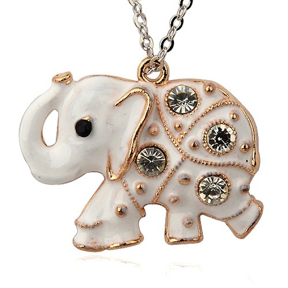 Alloy Enamel Animal Pendants, with Crystal Rhinestone, Elephant, Golden Metal Color, 48x38x7mm, Hole: 3mm