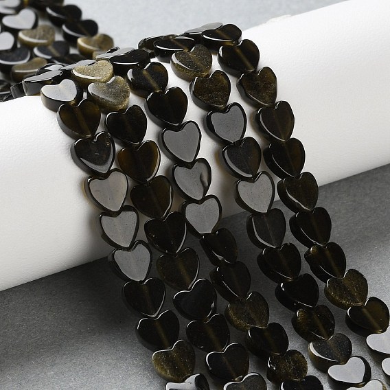 Естественный золотистый отлив обсидиан бисер пряди, сердце