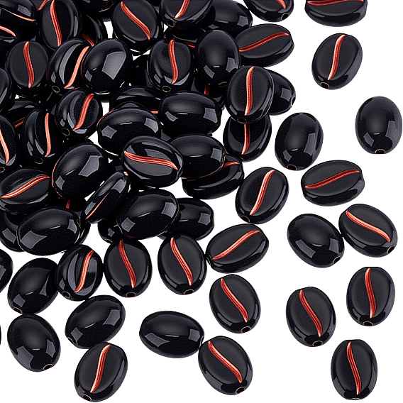 100 непрозрачные акриловые бусины, кофейный боб, красный цвет заплетен