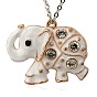 Alloy Enamel Animal Pendants, with Crystal Rhinestone, Elephant, Golden Metal Color, 48x38x7mm, Hole: 3mm