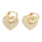 Женские серьги-кольца из латуни с прозрачным фианитом, сердце